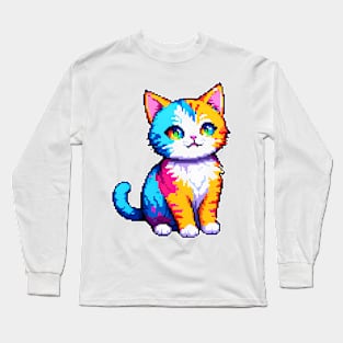 Cute Colorful Pixel Cat Long Sleeve T-Shirt